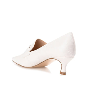 CELINA KITTEN LOAFER HEELS IN CROCO - White