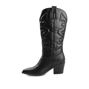 CHANTRY COWGIRL VEGAN LEATHER BOOTS IN WIDE CALF - Black PU