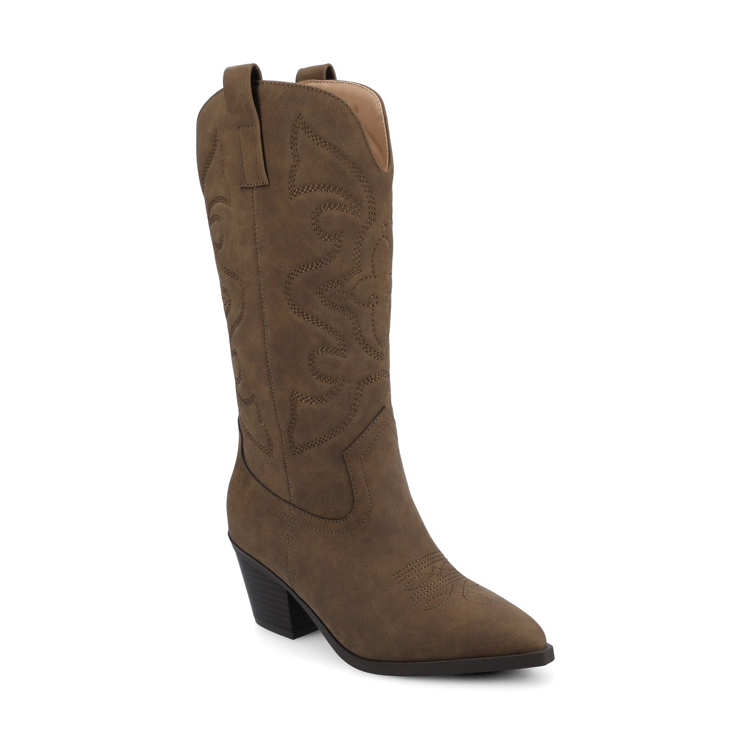 CHANTRY COWGIRL VEGAN LEATHER BOOTS IN WIDE CALF - Brown PU