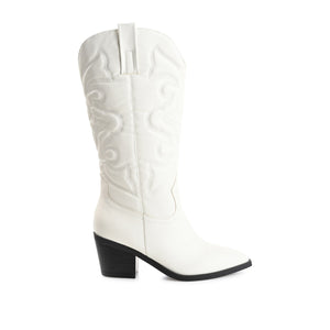 CHANTRY COWGIRL VEGAN LEATHER BOOTS IN WIDE CALF
