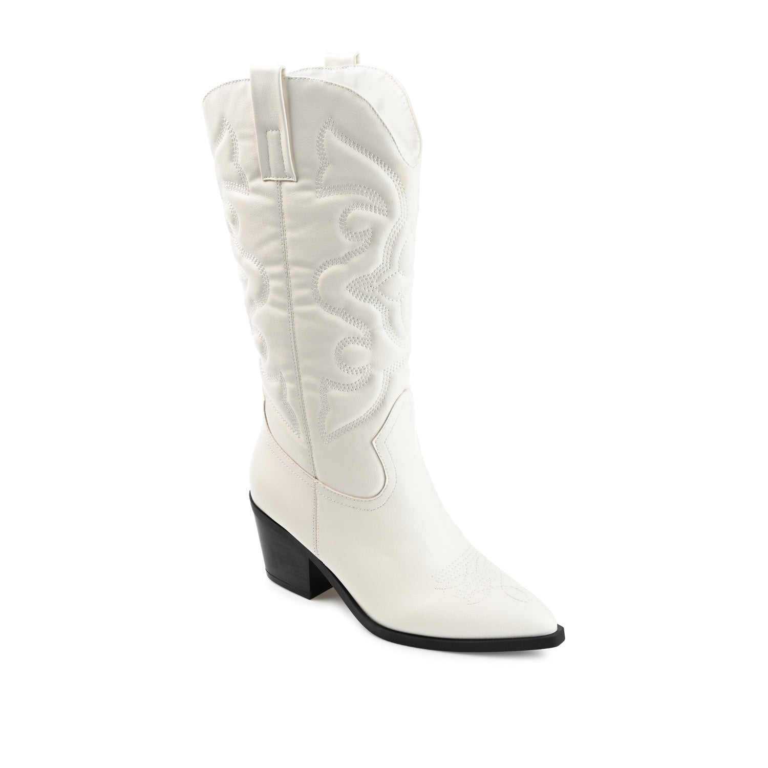 CHANTRY COWGIRL VEGAN LEATHER BOOTS IN WIDE CALF - White PU