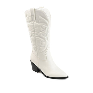 CHANTRY COWGIRL VEGAN LEATHER BOOTS IN WIDE CALF - White PU