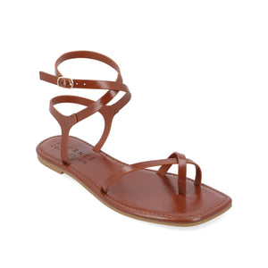 CHARRA MULTI STRAP SANDALS IN PATENT - Cognac