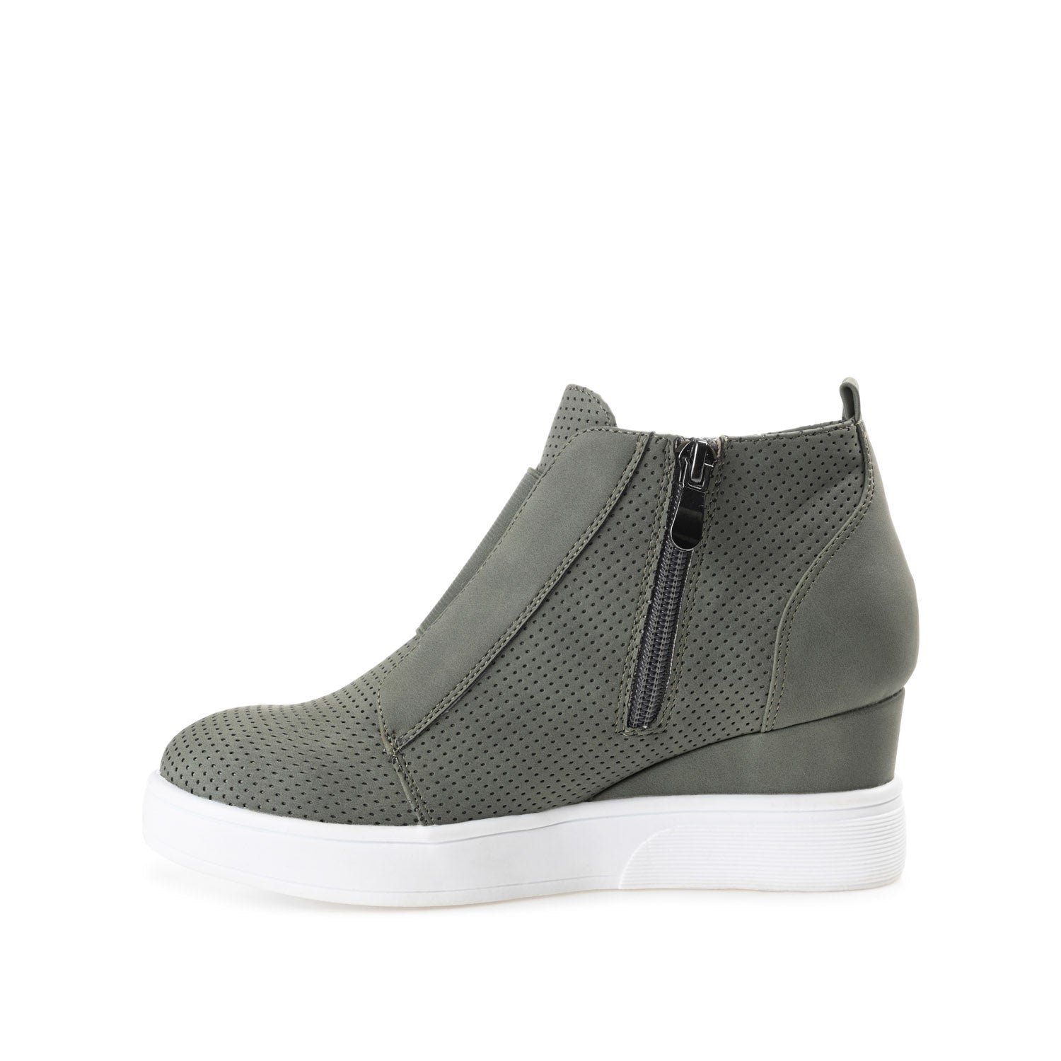 CLARA WEDGE SNEAKERS IN VEGAN LEATHER - Olive PU