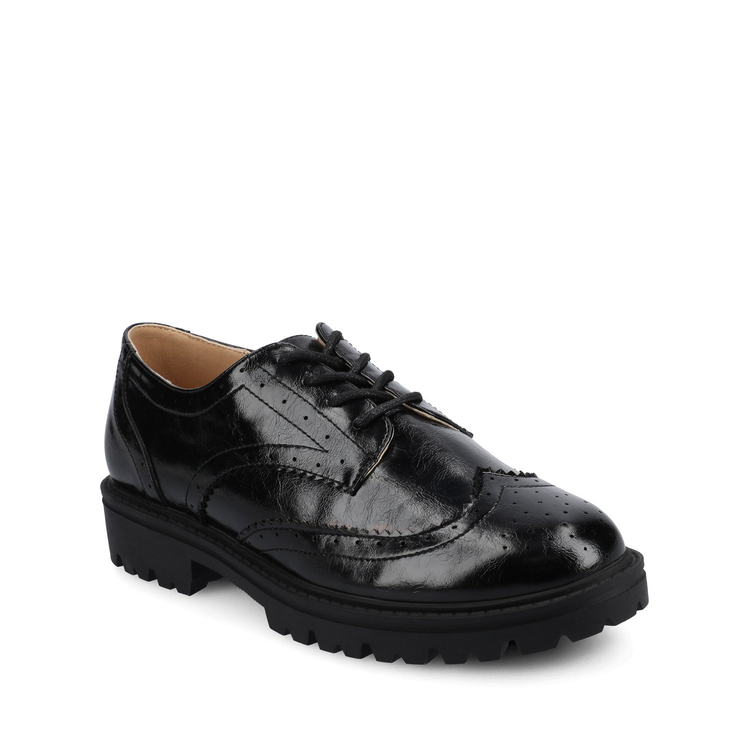 CLAUDIYA OXFORD VEGAN LEATHER LOAFER IN WIDE - Black Patent