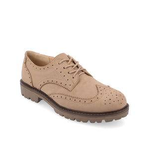 CLAUDIYA OXFORD LOAFER FLATS IN WIDE - Taupe Suede