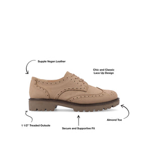 CLAUDIYA OXFORD LOAFER FLATS IN WIDE - Taupe Suede