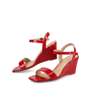 CLAYR STRAPPY WEDGE HEELS IN PATENT - Red Patent