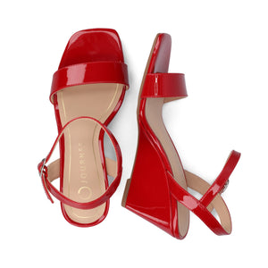 CLAYR STRAPPY WEDGE HEELS IN PATENT - Red Patent