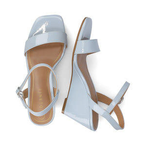 CLAYR STRAPPY WEDGE HEELS IN PATENT - Blue Patent