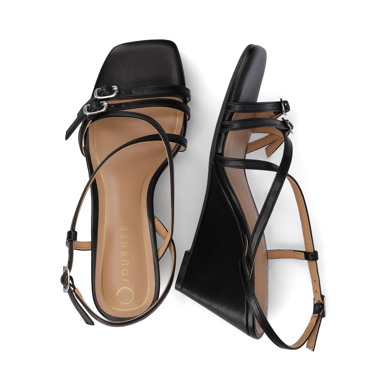 CLINNNE MULTI STRAP WEDGE SANDALS - Black
