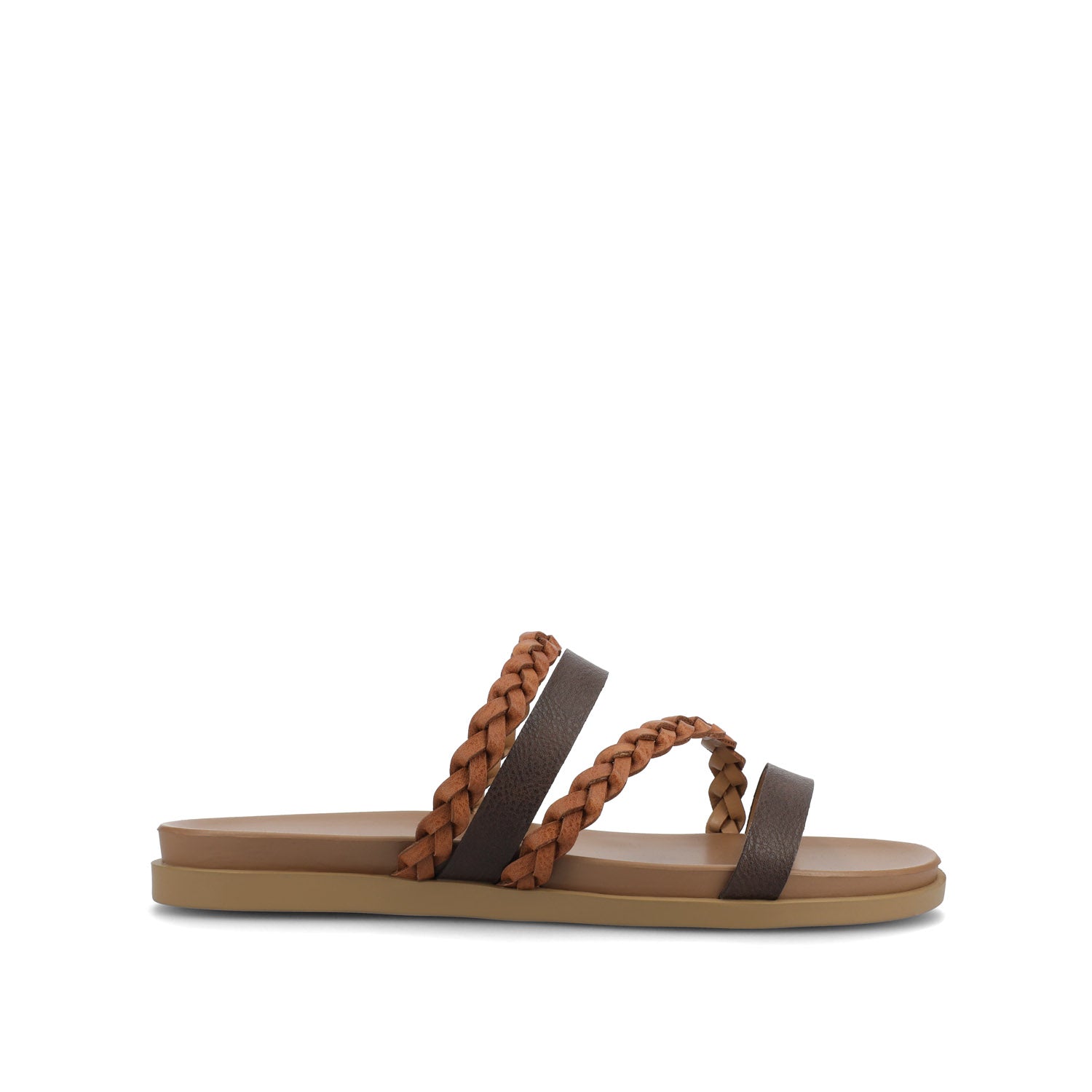 COLETTE SLIDE SANDALS IN VEGAN LEATHER - Cognac