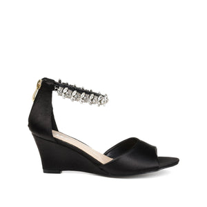 CONNOR STRAPPY WEDGE HEELS IN SATIN - Black