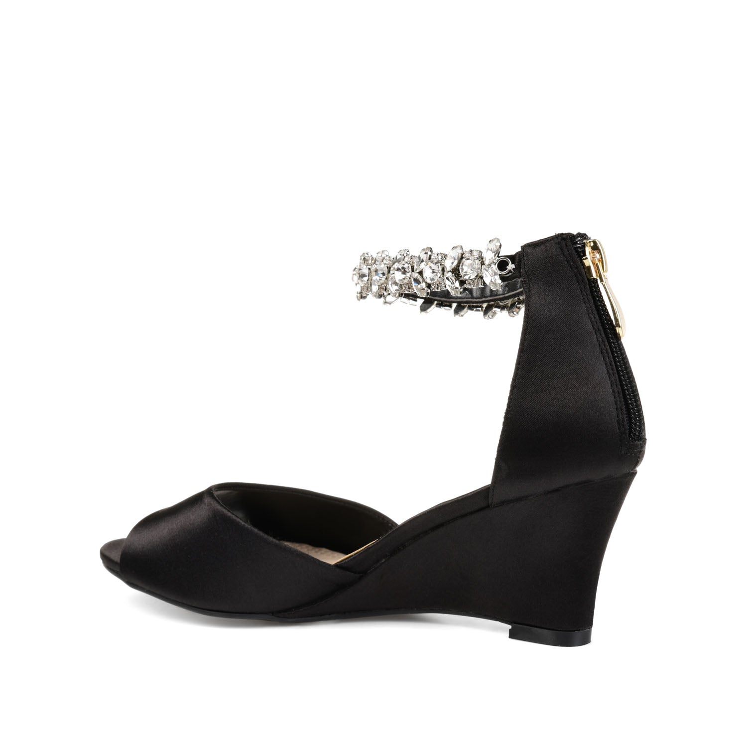 CONNOR STRAPPY WEDGE HEELS IN SATIN - Black