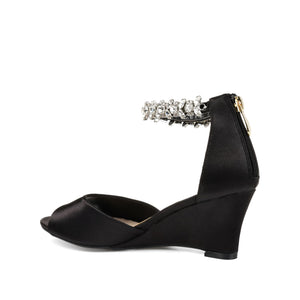 CONNOR STRAPPY WEDGE HEELS IN SATIN - Black