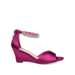 CONNOR STRAPPY WEDGE HEELS IN SATIN - Berry