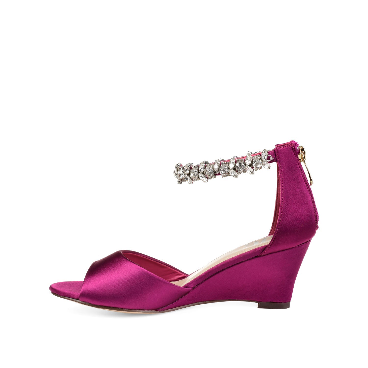 CONNOR STRAPPY WEDGE HEELS IN SATIN - Berry