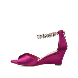 CONNOR STRAPPY WEDGE HEELS IN SATIN - Berry