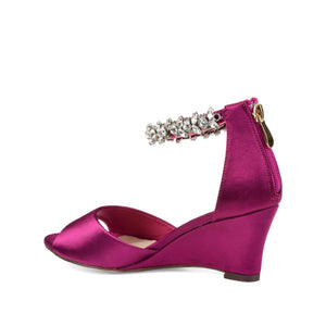 CONNOR STRAPPY WEDGE HEELS IN SATIN - Berry