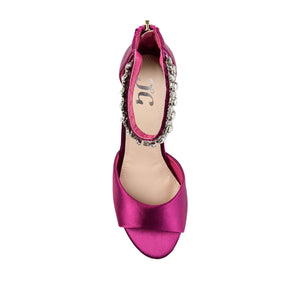 CONNOR STRAPPY WEDGE HEELS IN SATIN - Berry