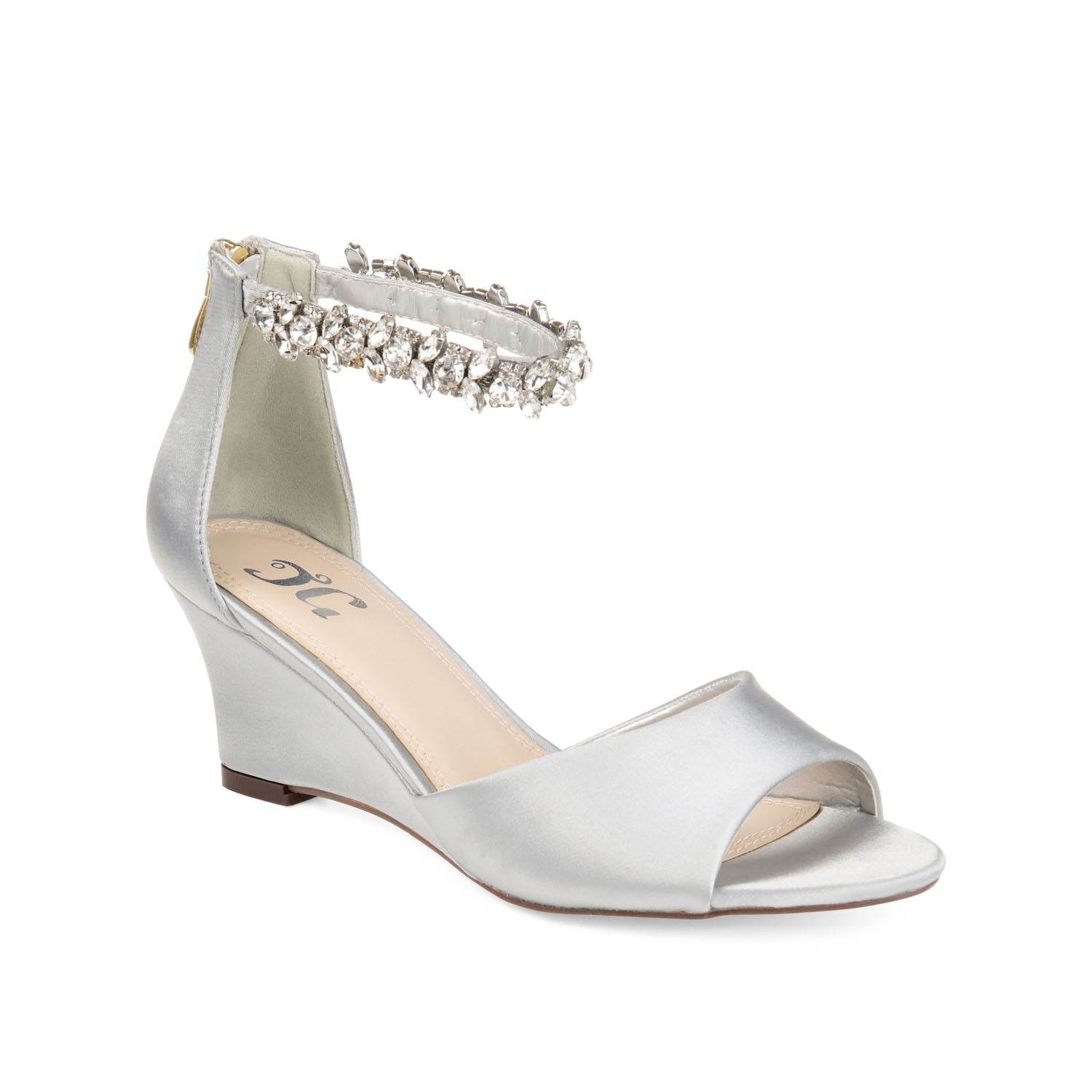 CONNOR STRAPPY WEDGE HEELS IN SATIN - Silver