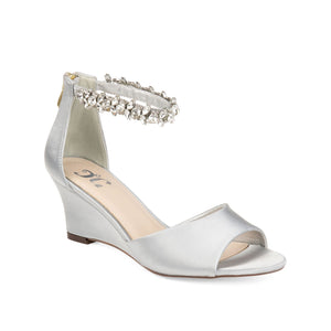 CONNOR STRAPPY WEDGE HEELS IN SATIN - Silver
