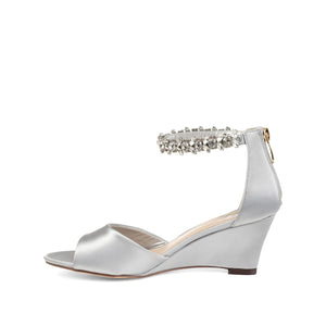 CONNOR STRAPPY WEDGE HEELS IN SATIN - Silver