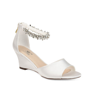 CONNOR STRAPPY WEDGE HEELS IN SATIN - White