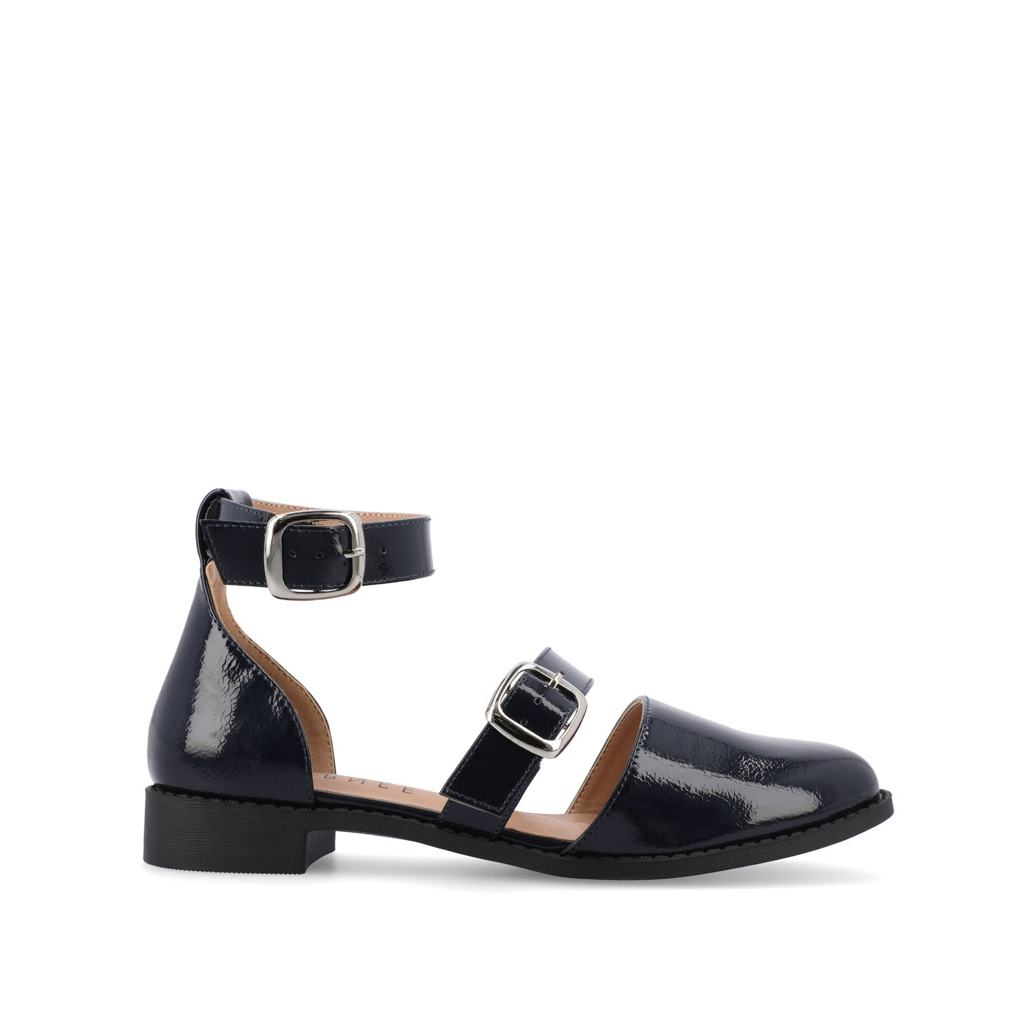 CONSTANCE MARY JANE LOAFER FLAT IN PATENT - Navy Nubuck