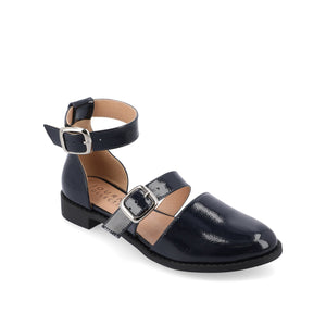CONSTANCE MARY JANE LOAFER FLAT IN PATENT - Navy Nubuck