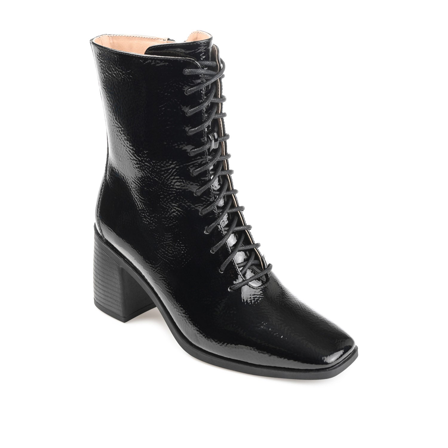 COVVA LACE-UP BOOTIES IN PATENT - Black Patent