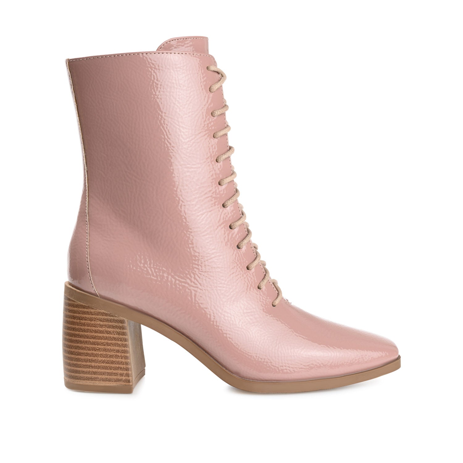 COVVA LACE-UP BOOTIES IN PATENT - Rose Patent