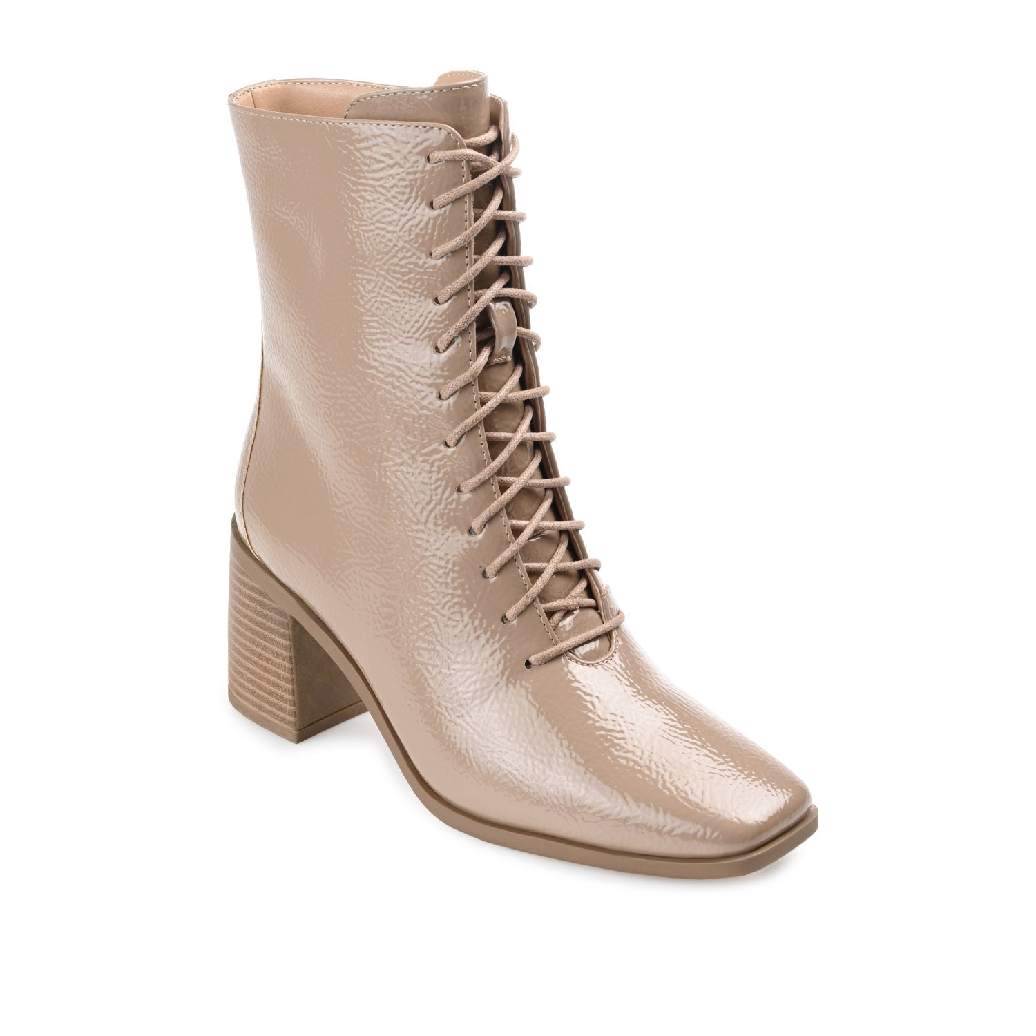 COVVA LACE-UP BOOTIES IN WIDE - Taupe Patent