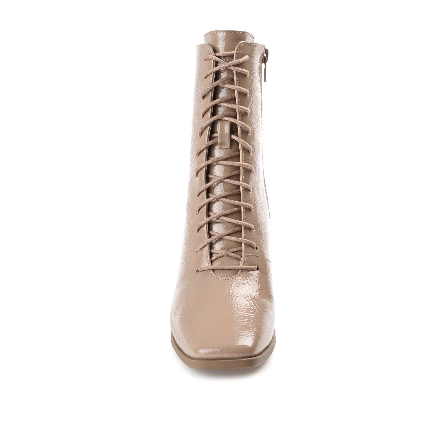 COVVA LACE-UP BOOTIES IN WIDE - Taupe Patent