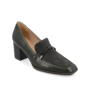 CRAWFORD LOAFER BLOCK HEELS IN VEGAN LEATHER - Olive