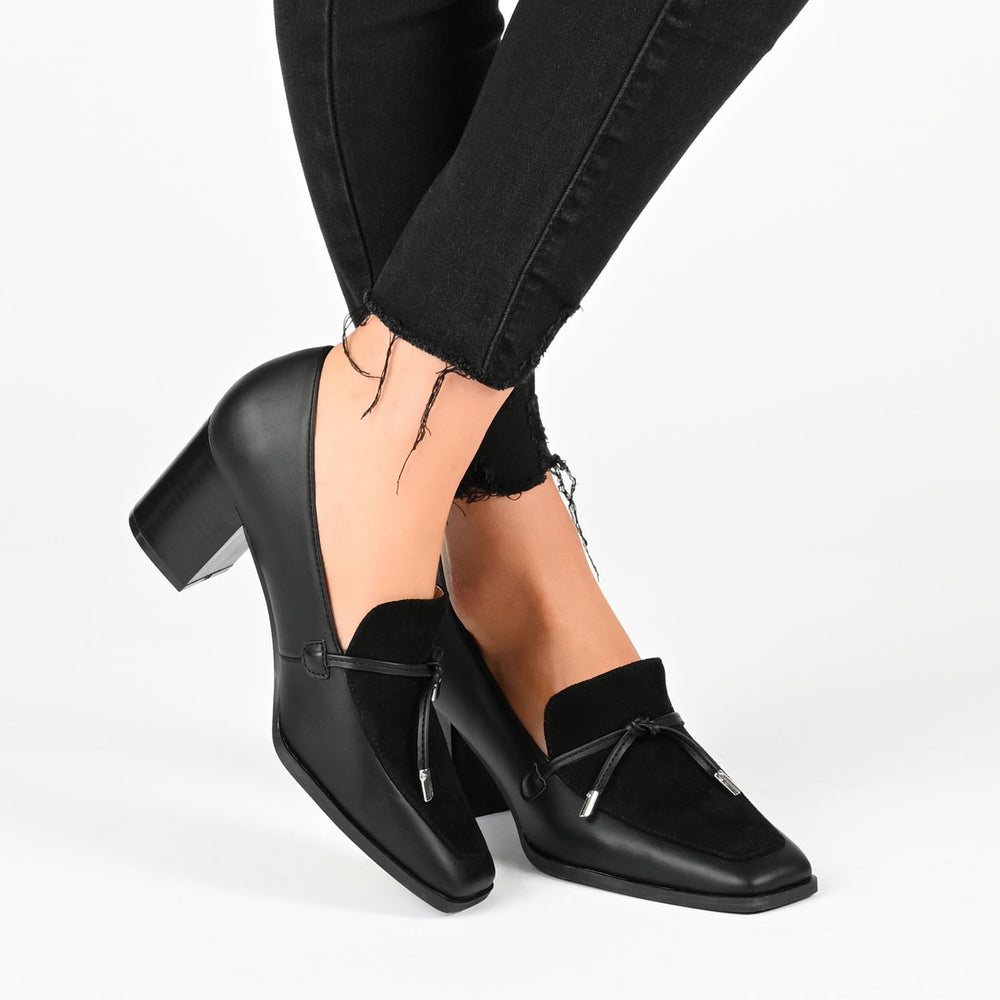 CRAWFORD LOAFER BLOCK HEELS IN FAUX LEATHER