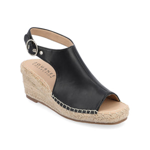 CREW ESPADRILLE WEDGE HEEL SANDALS IN WIDE - Black PU