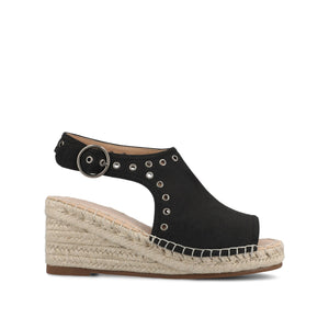 CRISIE ESPADRILLE WEDGE HEELED SANDALS - Black Faux Suede