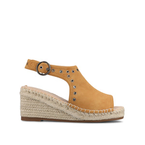 CRISIE ESPADRILLE WEDGE HEELED SANDALS - Cognac Faux Suede