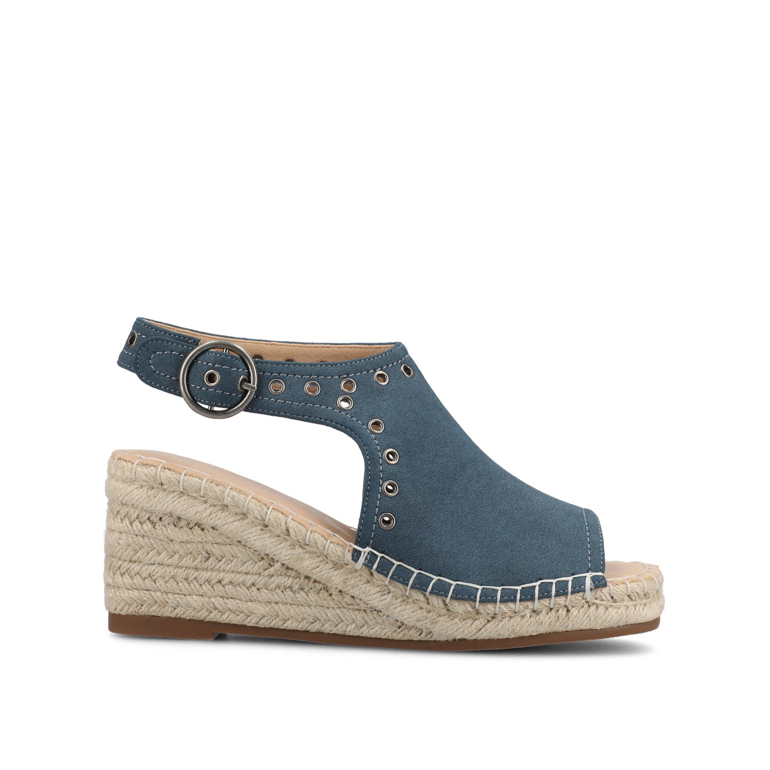 CRISIE ESPADRILLE WEDGE HEELED SANDALS - Navy Faux Suede