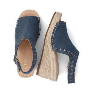 CRISIE ESPADRILLE WEDGE HEELED SANDALS - Navy Faux Suede
