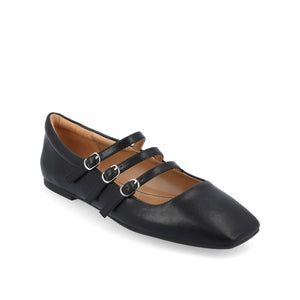 DARLIN VEGAN LEATHER FLATS IN WIDE - Black