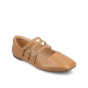 DARLIN VEGAN LEATHER FLATS IN WIDE - Tan