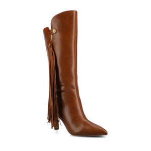 DOLLY KNEE HIGH TASSEL WESTERN BOOTS - Cognac