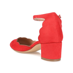 EDNA BLOCK HEEL D'ORSAY IN WIDE - Red Faux Suede