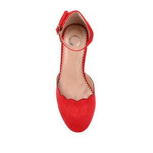 EDNA BLOCK HEEL D'ORSAY IN WIDE - Red Faux Suede