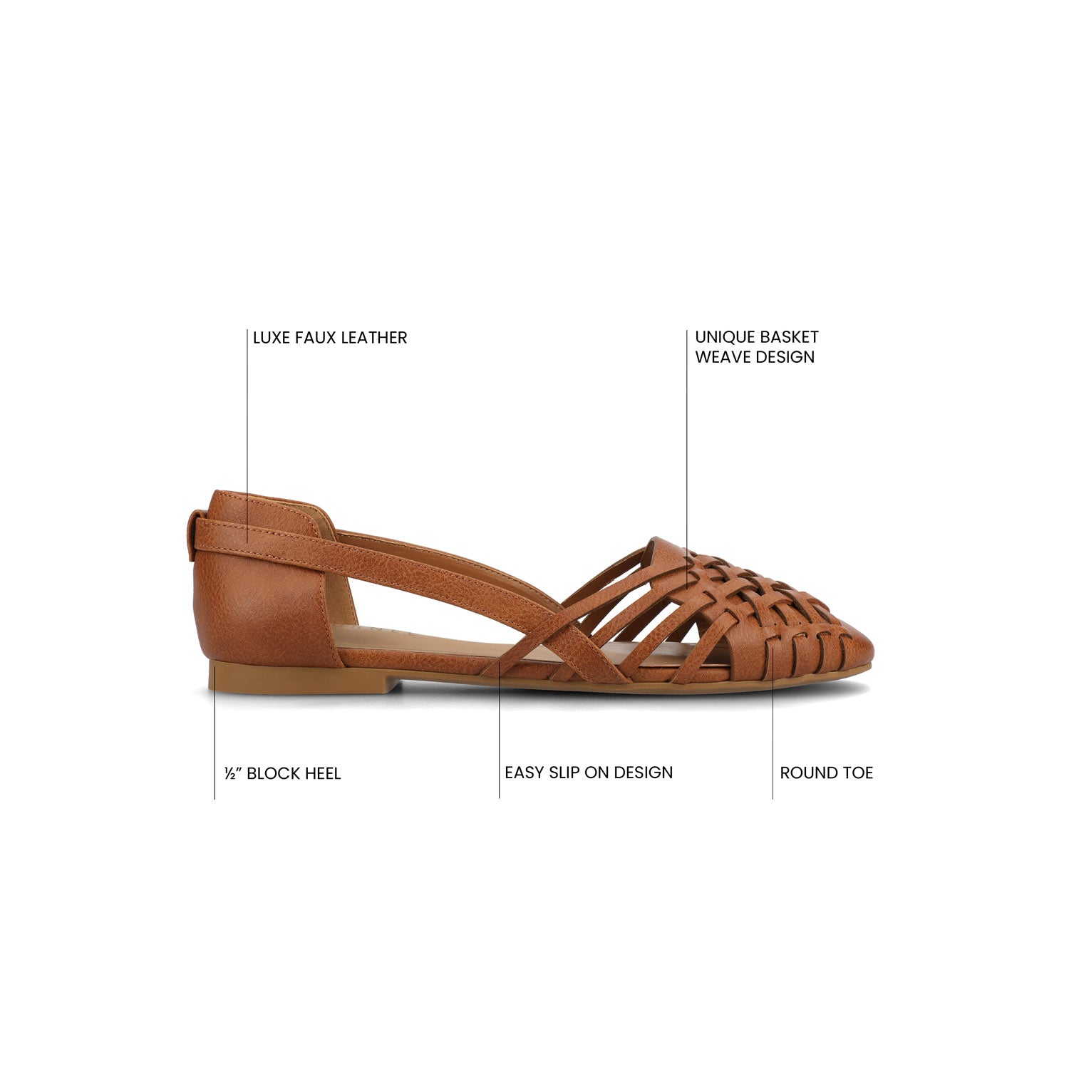 EKKO VEGAN LEATHER FLATS IN WIDE - Cognac