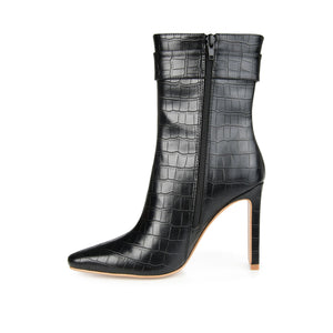 ELANIE ZIP UP BOOTIE IN FAUX CROCO - Black