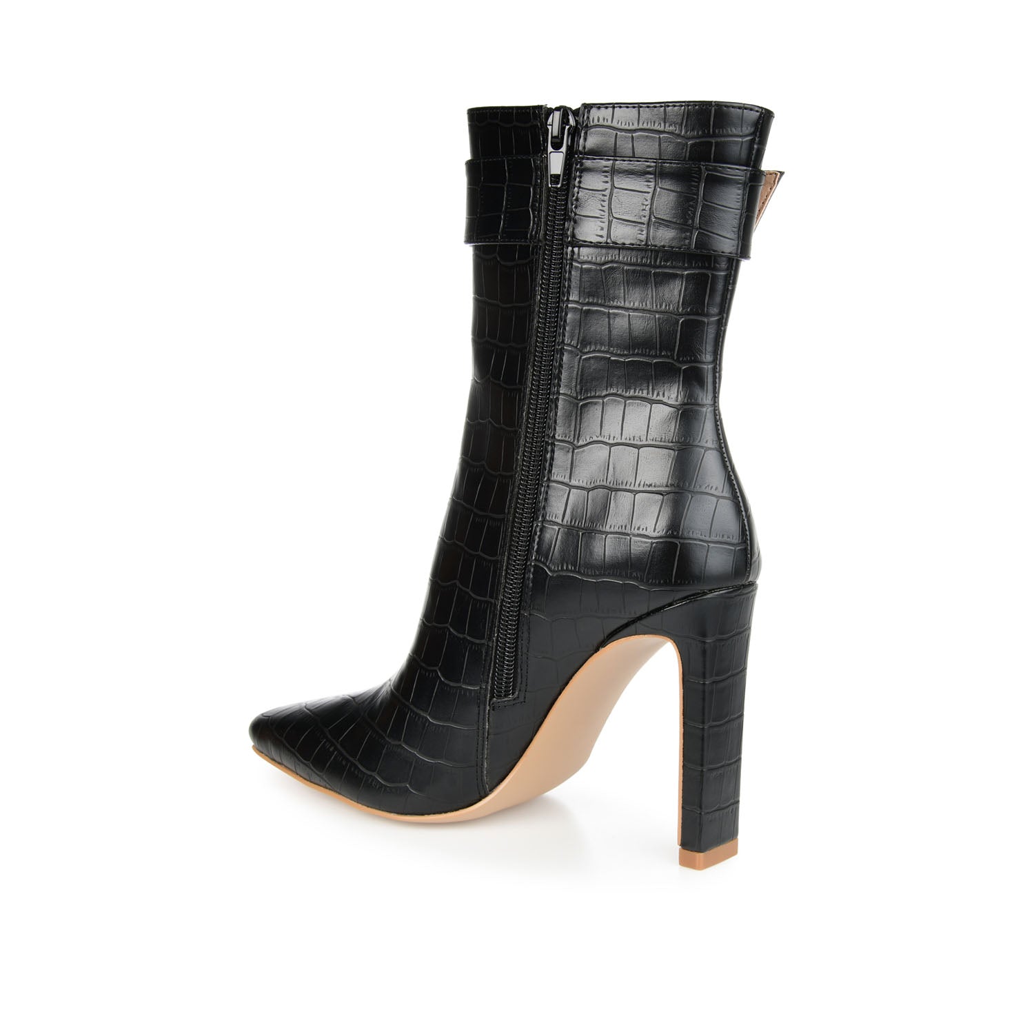 ELANIE ZIP UP BOOTIE IN FAUX CROCO - Black