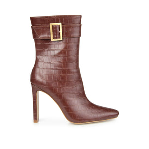ELANIE ZIP UP BOOTIE IN FAUX CROCO - Brown